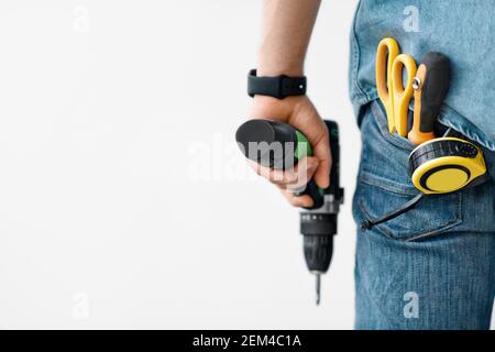 Utensile per foratura, fissaggio e costruttore professionale, riparatore Foto Stock