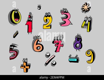 Divertente illustrazione vettoriale dei numeri colorati Illustrazione Vettoriale