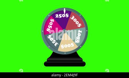 Ruota di fortuna realistica, sfondo verde dello schermo. illustrazione 3d Foto Stock