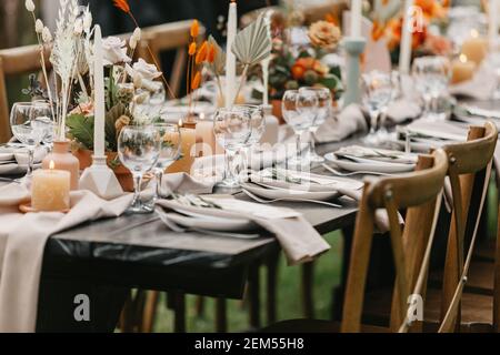 Organizzazione di eventi e catering per matrimoni moderni in stile boho Foto Stock