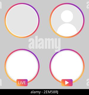 Set di icone di storie vettoriali instagram. Frame avatar dei social media. Logo, web, ui, app per mockup frame. Illustrazione Vettoriale