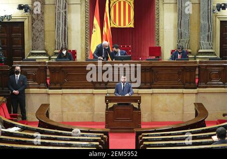 Barcellona, Spagna. 24 Feb 2021. 24 febbraio 2021, Barcellona, Catalogna, Spagna: Il Vicepresident della Generalitat, Pere Aragones, durante la sessione del Consiglio permanente, tenutasi al Parlamento della Catalogna, a Barcellona. Foto: JGS/Cordon Press Credit: CORDON PRESS/Alamy Live News Foto Stock