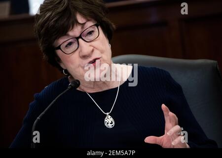 Washington, Stati Uniti. 24 Feb 2021. STATI UNITI - FEBBRAIO 24: Sen. Susan Collins, R-Maine, domande William Burns, candidato al direttore della Central Intelligence Agency, durante la sua audizione di conferma del Comitato di intelligenza del Senato a Russell Senato Ufficio Building su Capitol Hill a Washington, DC, mercoledì 24 febbraio 2021. (Foto di Tom Williams/Pool/Sipa USA) Credit: Sipa USA/Alamy Live News Foto Stock
