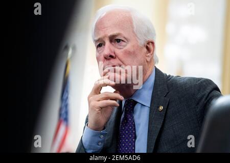 Washington, Stati Uniti. 24 Feb 2021. STATI UNITI - FEBBRAIO 24: Il Sen. John Cornyn, R-Texas, partecipa all'audizione di conferma del Comitato di intelligence del Senato per William Burns, nominato direttore della Central Intelligence Agency, presso l'ufficio del Senato Russell Building a Capitol Hill a Washington, DC, mercoledì 24 febbraio 2021. (Foto di Tom Williams/Pool/Sipa USA) Credit: Sipa USA/Alamy Live News Foto Stock