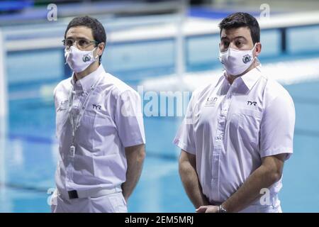 Roma, Italia. 24 febbraio 2021. Arbitri durante le finali trimestrali - Lifebrain SIS Roma vs Dunaujavaros, Waterpolo Eurolega incontro femminile a Roma, Italia, febbraio 24 2021 Credit: Independent Photo Agency/Alamy Live News Foto Stock