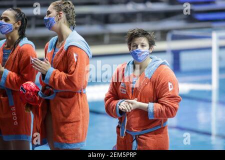 Roma, Italia. 24 Feb 2021. Roma, Italia, Centro Federale di Ostia, 24 febbraio 2021, Dunaujvaros durante le finali trimestrali - Lifebrain SIS Roma vs Dunaujavaros - Waterpolo Eurolega Donne Match Credit: Luigi Mariani/LPS/ZUMA Wire/Alamy Live News Foto Stock