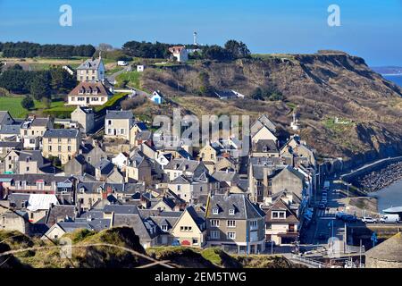 Veduta aerea della città di Port-en-Bessin, un comune nel dipartimento del Calvados nella regione basse-Normandie nella Francia nord-occidentale Foto Stock