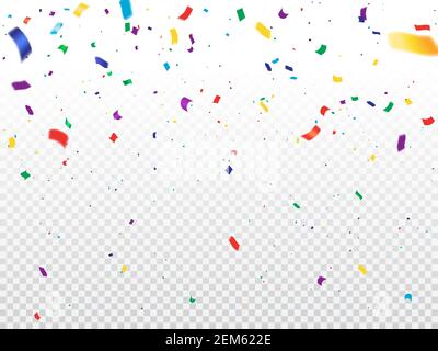 Ruscelli a serpentina, confetti vettoriali realistici, rotazioni a fettine o a nastro che cadono su sfondo trasparente. Festa di Natale, anniversario di compleanno e. Illustrazione Vettoriale