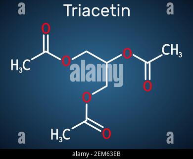 Triacetina, molecola di triacetato di glicerina. È trigliceride, triestere di glicerolo, additivo alimentare con numero e E1518. Formula chimica strutturale ON Illustrazione Vettoriale