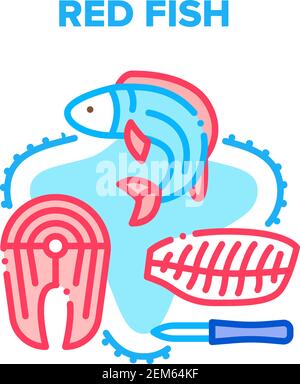 Red Fish Meat Vector Concept Colour Illustration Illustrazione Vettoriale