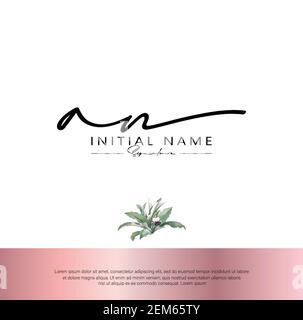 A N UNA lettera iniziale di scrittura a mano e logo della firma. Beauty Vector primo logo .Moda, boutique, floreale e botanico Illustrazione Vettoriale