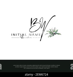 B W BW scrittura a mano della lettera iniziale e logo della firma. Beauty Vector primo logo .Moda, boutique, floreale e botanico Illustrazione Vettoriale