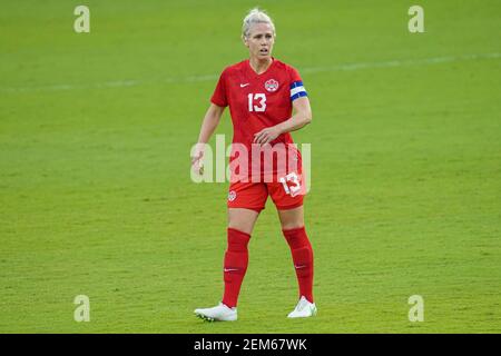 Orlando, Stati Uniti. 24 Feb 2021. Orlando, Florida, USA, 24 febbraio 2021, Il centrocampista canadese Sophie Schmidt n° 13 durante la SheBelieves Cup all'Exploria Stadium (Photo Credit: Marty Jean-Louis/Alamy Live News Foto Stock