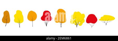 Insieme vettoriale di alberi autunnali stile piatto Collezione di icone natura, costruttore infografico. Progettazione di giochi Illustrazione Vettoriale