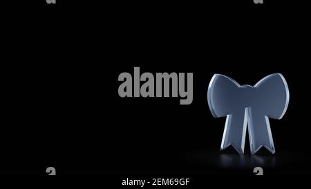 rendering 3d di vetro smerigliato simbolo di carino arco rosa decorazione isolata su sfondo nero con riflessi sfocati sul pavimento Foto Stock