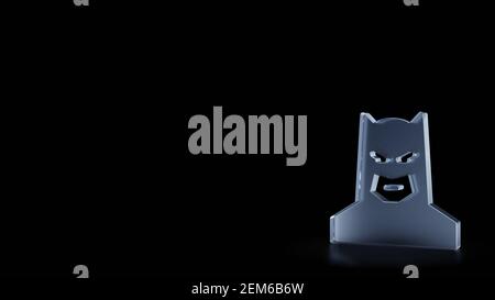 rendering 3d di vetro smerigliato simbolo di supereroe batman isolato su sfondo nero con riflessi sfocati sul pavimento Foto Stock