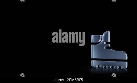 rendering 3d di vetro smerigliato simbolo di scarpe da lavoro da profilo isolato su sfondo nero con riflessi sfocati su pavimento Foto Stock