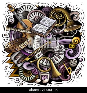 Fumetti vettoriali doodles illustrazione classica di musica Illustrazione Vettoriale