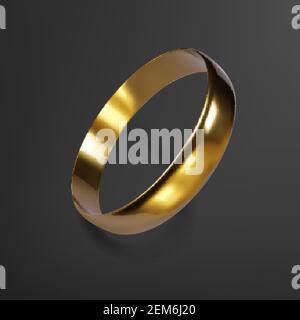 Anello di nozze d'oro realistico. Rendering 3D dell'anello dorato. Illustrazione vettoriale Illustrazione Vettoriale