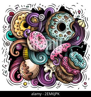Ciambelle disegnate a mano vettore doodles illustrazione. Illustrazione Vettoriale