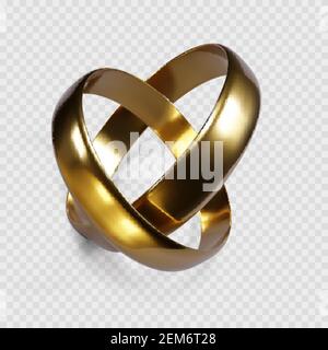 Coppia di anelli dorati. Anello simbolo di matrimonio. Vettore isolato Illustrazione Vettoriale