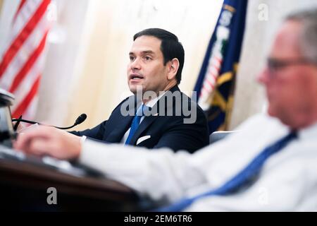 Washington, DC. 24 Feb 2021. Senatore degli Stati Uniti Richard Burr (repubblicano della Carolina del Nord), destra, E il senatore americano Marco Rubio (Repubblicano della Florida), Vice Presidente del Comitato di selezione del Senato degli Stati Uniti per l'intelligenza, partecipa all'audizione di conferma del Comitato di selezione dell'intelligenza del Senato per William Burns, nominato direttore della Central Intelligence Agency, nell'Ufficio del Senato di Russell Building a Capitol Hill a Washington, DC, mercoledì 24 febbraio 2021. Credit: Tom Williams/Pool via CNP | Usage worldwide Credit: dpa/Alamy Live News Foto Stock