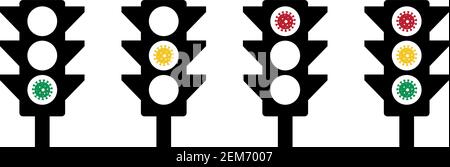 Corona Covid19 virus scala schema infezione aumento diminuzione vettore di avvertimento Illustrazione Vettoriale