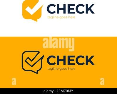 Selezionare progettazione icone logo chat. Modello concettuale di progettazione del logo del segno di spunta della chat Illustrazione Vettoriale