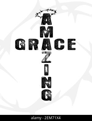 Croce Grace sorprendente - testo a forma di croce. Citazione del cristianesimo per il design della t-shirt. Scritta biblica o poster tipografico. Illustrazione vettoriale Illustrazione Vettoriale