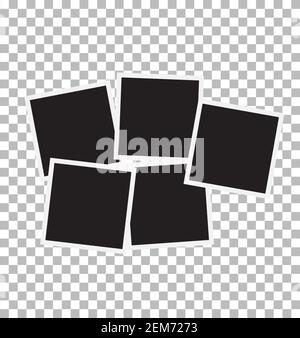 set di cornici quadrate su sfondo trasparente. modello. cornice fotografica vuota con bordo bianco e rettangolo nero. Foto Stock