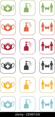 Icone di gesti barriera per proteggere contro il virus Covid-19 Illustrazione Vettoriale