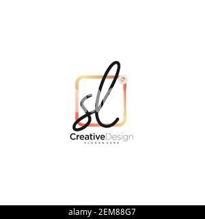 SL Initial Letter Handwriting logo Handled colorful box vettoriale, logo per bellezza, cosmetici, matrimoni, moda e business, e altro Illustrazione Vettoriale