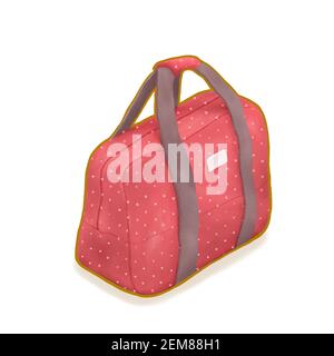 Borsa da viaggio, un dipinto digitale della borsa da bagaglio rosa rosso con impugnatura per il trasporto per affari e viaggi icona cartoon isometrica 3D raster Foto Stock