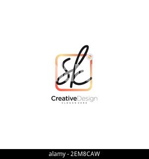 SK Initial Letter Handwriting logo disegno a mano casella colorata vettore, logo per la bellezza, cosmetici, matrimoni, moda e business, e altro Illustrazione Vettoriale