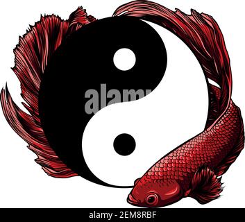 Yin Yang betta splendens pesce vettore illustrazione arte Illustrazione Vettoriale