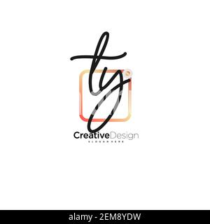 TY Initial Letter Handwriting logo disegno a mano casella colorata vettore, logo per la bellezza, cosmetici, matrimoni, moda e business, e altro Illustrazione Vettoriale