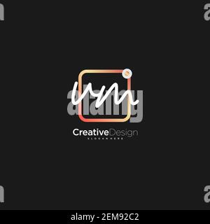 VM Initial Letter Handwriting Logo Handled Colorful box vettoriale, logo per bellezza, cosmetici, matrimoni, moda e business, e altro Illustrazione Vettoriale