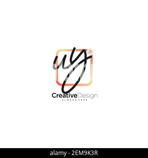 UY Initial Letter Handwriting logo disegno a mano casella colorata vettore, logo per la bellezza, cosmetici, matrimoni, moda e business, e altro Illustrazione Vettoriale