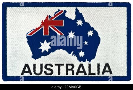 Vintage Australian National flag stars design badge tag, ricamato isolato rettangolare Australia souvenir cucire-on etichetta di abbigliamento blazer patch Foto Stock