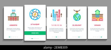 Energia geotermica elementi di onboarding icone Imposta vettore Illustrazione Vettoriale