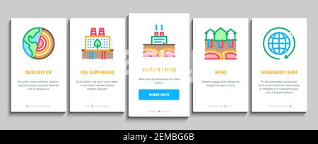 Energia geotermica elementi di onboarding icone Imposta vettore Illustrazione Vettoriale