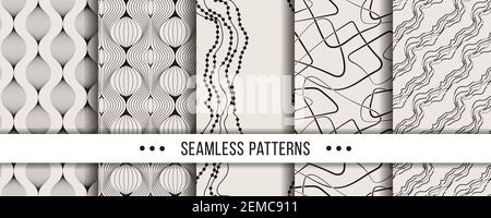 Insieme di modelli senza giunture rigidi e minimalistici. Collezione per colorare pagine, stampe tectile, decorazioni, design Illustrazione Vettoriale