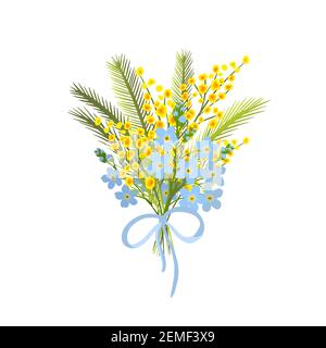 Un bouquet di mimosa e non dimenticare. Illustrazione vettoriale Illustrazione Vettoriale