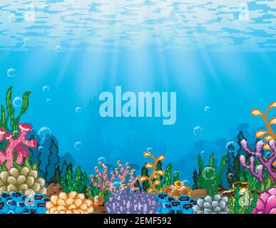 Illustrazione vettoriale della scena subacquea con barriera corallina tropicale Illustrazione Vettoriale