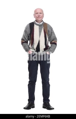 uomo maturo casual in un maglione caldo. isolato su sfondo bianco. Foto Stock