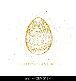 Felice Pasqua banner modello di sfondo con bel uovo d'oro. Illustrazione vettoriale. Illustrazione Vettoriale