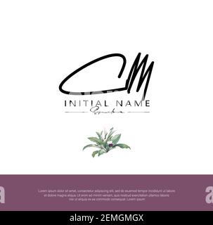 C M CM scrittura iniziale della lettera e logo della firma. Beauty Vector primo logo .Moda, boutique, floreale e botanico Illustrazione Vettoriale