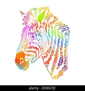Zebra arcobaleno. Testa Zebra da motivi. Illustrazione vettoriale Illustrazione Vettoriale