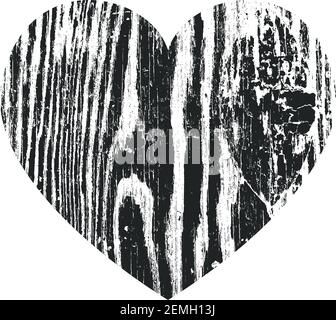 Grunge cuore isolato con texture legno afflitta. Illustrazione vettoriale per logo, timbro o banner. Illustrazione Vettoriale
