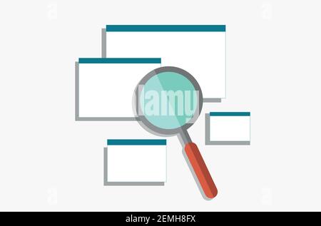 Sito web SEO, ottimizzazione dei motori di ricerca, analisi e processo vettore piano Illustrazione Vettoriale